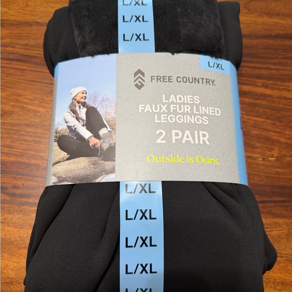 NWT Free Country Ladies Faux Fur Lined Leggings L/XL- Black (2 Pair)